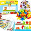 Officygnet Learning Toys for 3 4 5 6 Years Old Boys and Girls, See & Spell CVC Word Builders with Alphabet Cards for Kids Ages 3-5, Matching Letter Game for Preschool Toddler Learning Activities