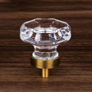 Glass Crystal Dresser Cabinet Knobs Antique Vintage Brass, Octagon Knobs and Pulls for Dresser Drawers, Bathroom Kitchen Cabinet Drawer Knobs Set,16 Pcs