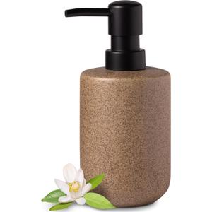 EMPO Stone-Textured Vintage Ceramic Dispenser, High-Color Rough Modern Zen Black ABS Press Bottle for Hand Soap, Shampoo, Conditioner for Bathroom and Kitchen (350ml/11.83oz), Brown/Black 