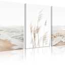 Joocrise Beach Wall Art Boho Prints Coastal Canvas Wall Art Beach Pictures Pampas Grass Ocean Poster Plant Landscape Beach Scene Artwork for Living Room Bedroom Decor 12x16x3 Inch Wrapped Canvas