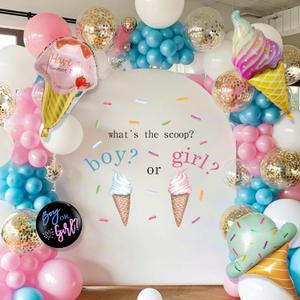 What's the Scoop Boys or Gilrs Sign Decals for Balloon Arch Backdrop - Whats the Scoop Girl Or Boy Gender Reveal Decorations He or She Baby Shower Decoration Sticker Banner Supplies