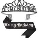 Birthday Tiara and Crown with Sash, Birthday Tiara for Women Party Black