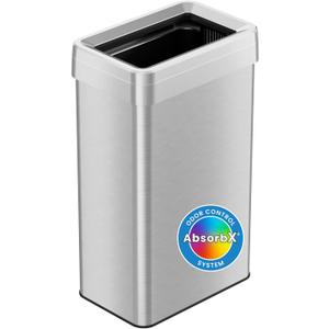 iTouchless 18 Gallon Rectangular Open Top Trash Can and Recycle Bin with AbsorbX Odor Control System Ultra Space-Saving Large Capacity Commercial Grade for Home, Office, Garage, Stainless Steel
