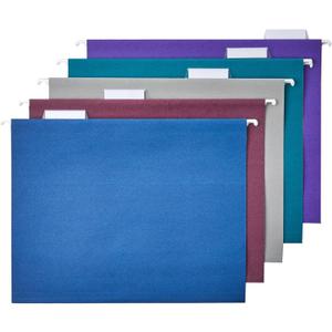 Amazon Basics Hanging File Folders with Adjustable Tabs for Document Organization, Letter Size, Assorted Jewel-Tone Colors, 25-Pack