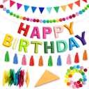 4PCS Pre-Strung Happy Birthday Banner - Felt Happy Birthday Garland, Ball Garland, Felt Pennant Flag, Colorful Thread Tassel Rainbow Party Decorations for Women Men Kids