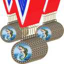 Quelay Fishing Medals 2" Fishing Award Medals with Neck Ribbons Fish Competition Trophy Prizes for Deep Sea Fishermen