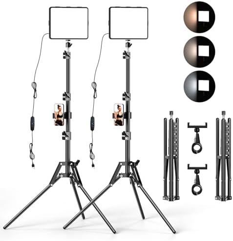 ALTSON 2 Packs Video Light Kit, LED Studio Light, 2700-6500K Dimmable Photography Lighting Kit with Tripod Stand&Phone Holder, 12" Rotating Streaming Light for Video Recording, Game Streaming, YouTube