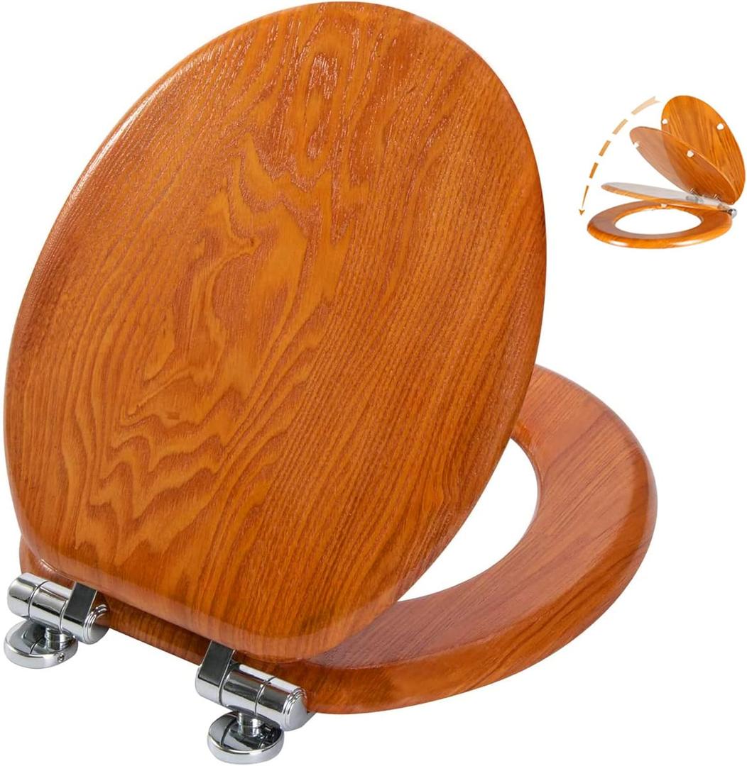 Angel Shield Wood Veneer Natural Toilet Seat with Quiet Close,Easy Clean, Quick-Release Hinges(Round,Wood) (Round-16.5")