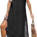 CUPSHE Women's Bathing Suit Cover Up Casual Sleeveless Side Split Long Cardigans Midi Beach Dress Black, M