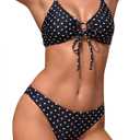 Womens Bikini Set Swimsuit Two Piece Tie String Front Sexy Thong Bathing Suit Swimwear, Medium