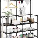 UDEAR 5-Tier Coat and Shoe Rack, Entryway Coat Rack with 8 Hooks, Double Row Shoes Organizer for Living Room, Bedroom, Office, Black