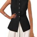 KIRUNDO Blazer Vest for Women Trendy 2025 Dressy Business Casual Summer Button Down Sleeveless Work Suit Waistcoat Tops (X-Large, Black)