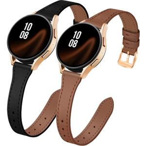 JR.DM 2 Pack Slim Leather Bands Women Compatible with Samsung Galaxy Watch 7/6/5/4/Active 2/4 Classic/6 Classic/5 Pro/FE 40mm 42mm 43mm 44mm 45mm 46mm 47mm, Top Leather Soft Watch Thin Straps20mm