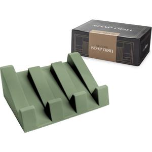 2 x Silicone Soap Dish (USA Patented) Self Draining Bar Soap Holder for Shower Bathroom Sink, Drying Soap Dish Tray Kitchen Sponge Holder Easy Cleaning Soap Saver Mat (Eco Green, 1)