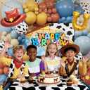 Cowboy Birthday Decorations for Boy, 146PCS Western Farm Party Supplies with Balloon Garland, Cow Print Tablecloth, Backdrop, Hat & Foil Number Balloon, Complete Farm Theme 2nd Birthday Decor Set