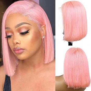 Silky Straight Pink Bob Wigs Brazilian Human Hair HD Transparent 13x4 Lace Front Wigs Virgin Hair 180% Density Pre Plucked with Baby Hair 10 Inch Bleached Knot Middle Part Pink Bob Wigs for Women