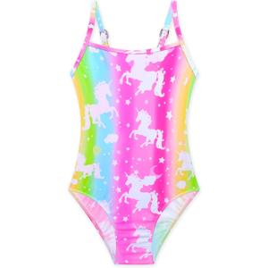 Gnainach Girls One Piece Swimsuits with Adjustable Straps Multicolor Bathing Suits Kids Beach Swimwear for 2-10 Years (6-7 Years, Rainbow)