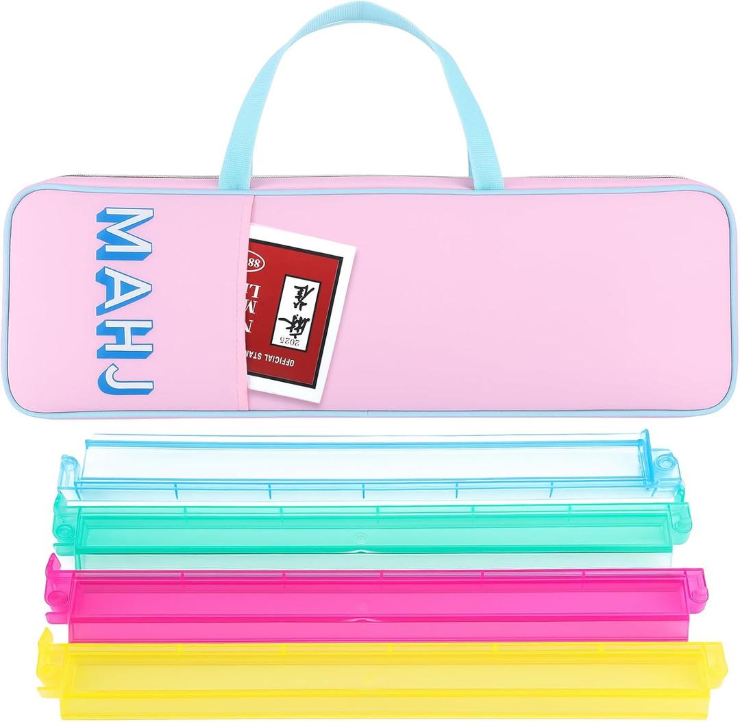 Aliceset Mahjong Rack Storage Bag 21 x 6.5 x 2 Inches Mahjong Gifts for Women Mah Jong Tile Bags with Zipper for Tiles and Pushers Rack Storage Bags Gifts Accessories(Only Bag)(Light Pink)