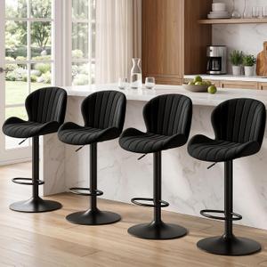 Bar Stools Set of 4, Fabric Adjustable Height Swivel Barstools