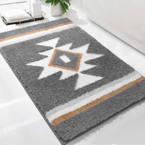 Boho Bathroom Rugs Grey Bath Mat Non Slip Soft Absorbent Bath Rug, Western Geometric Luxury Plush Floor Mat for Farmhouse Bathroom Shower Kitchen Modern Decor, 24x36