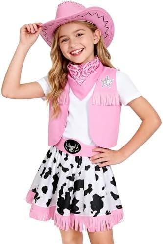 Gomukot Kids Cowgirl Costume for Girls Western Rodeo Outfit Halloween Costume Party Dress Up 5 Years