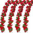 6.56 Feet Christmas Poinsettia Garland Artificial Poinsettia Flower Garland with Green Holly Leaves for Xmas Home Dining Room Deck Railing Staircase Decorations (Poinsettia Vine 8m)