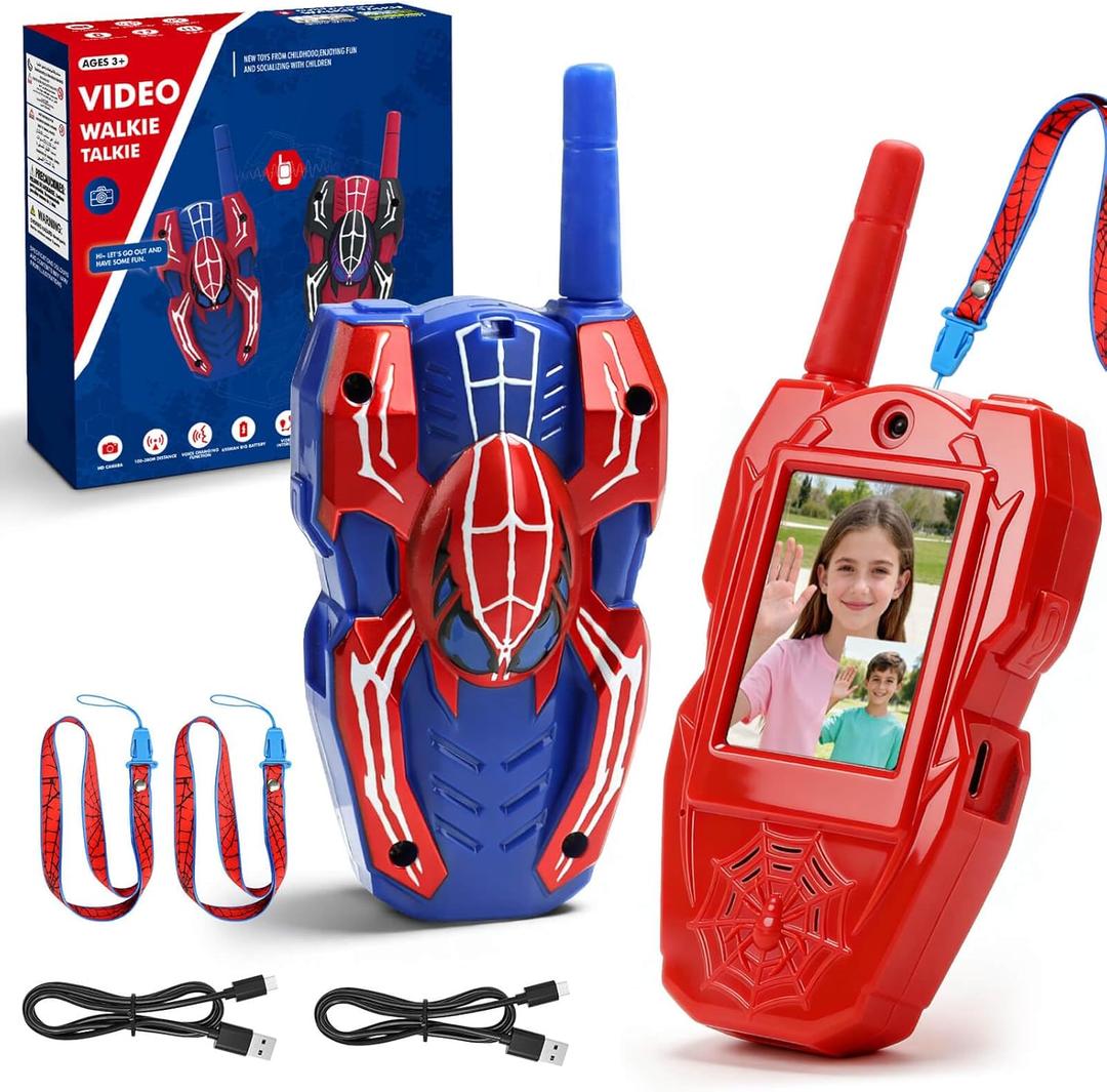 YOTOY Video Walkie Talkies for Kids, Toys for Kids, Boys and Girls Age 3-8, Outdoor Outside Camping Games, with Camera - Rechargeable, Long Range, Birthday Gifts for 3 4 5 6 7 8 Year Old (Spider)