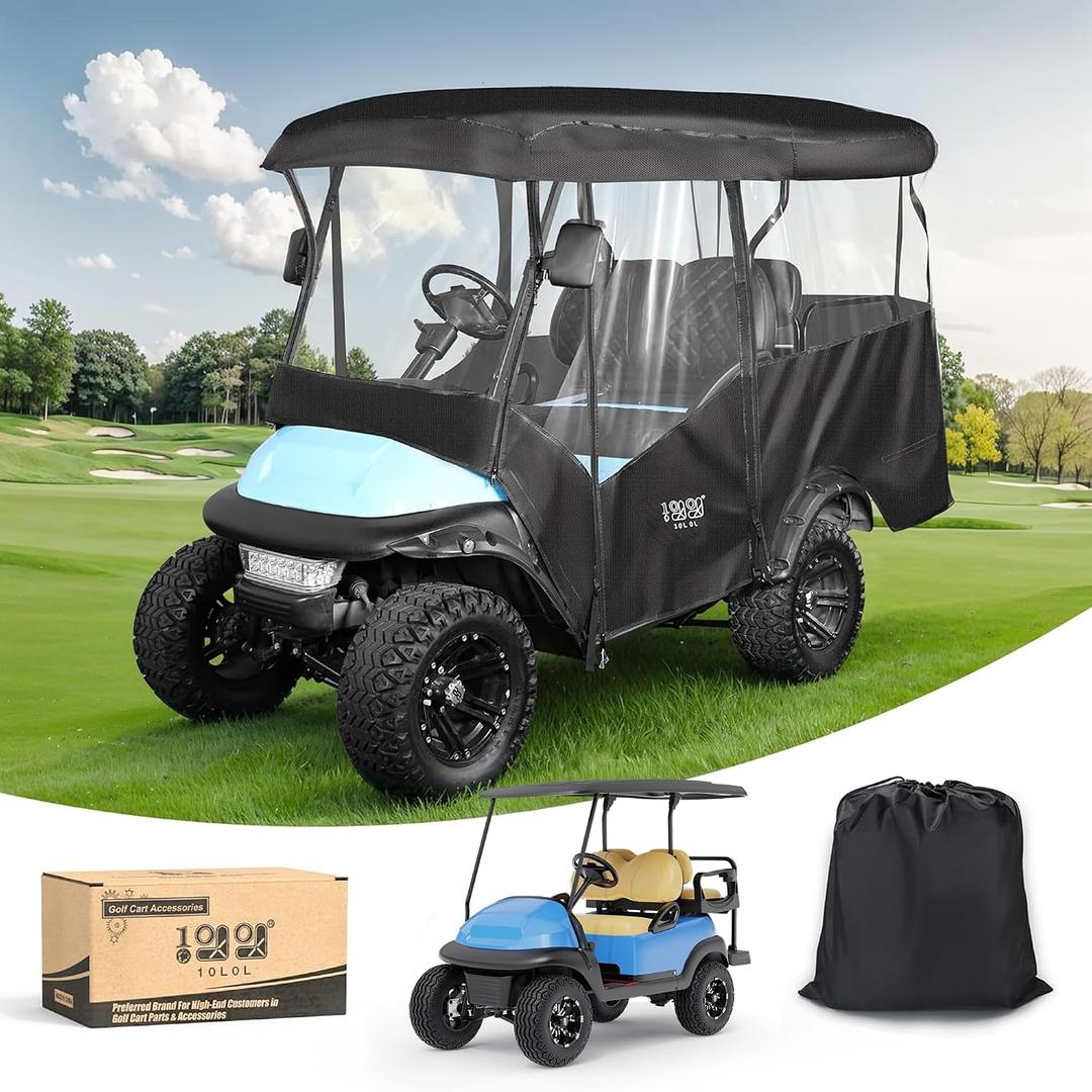 10L0L Universal Golf Cart Enclosure Fits Yamaha, EZGO & Club Car (4-Passenger) Waterproof 600D Polyester Cover Windproof Design 4-Side Clear Windows