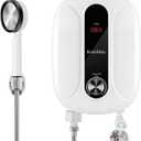 Tankless Water Heater Electric, 240v 0-6500W Tankless Hot Water Heater with Led Temperature Display for Bathroom or Kitchen,Instant Heater Electric with Overheating ProtectionHeater-White