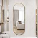 Oval Full Length Mirror, 65"×22" Wall-Mounted Floor Mirror with Metal Frame, Ultra-Clear Explosion-Proof Dressing Mirror, Simple and Classic Deco for Cloakroom/Bedroom/Living Room, Gold