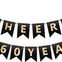 2 x Beer 60th Birthday Banner - Happy 60th Birthday Banners Decorations Pre-Strung Cheers to 60 Years Paper Graland Aniversary Party Supplies for Men Women (Black Gold)