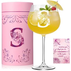 Physkoa Personalized Initial Wine Glass for Women - 20 oz Stemmed Monogrammed Glass, Customized Engraved Gift for Mom, Wife, Friend, Her - Birthday, Mothers Day, Wine Lover Gift