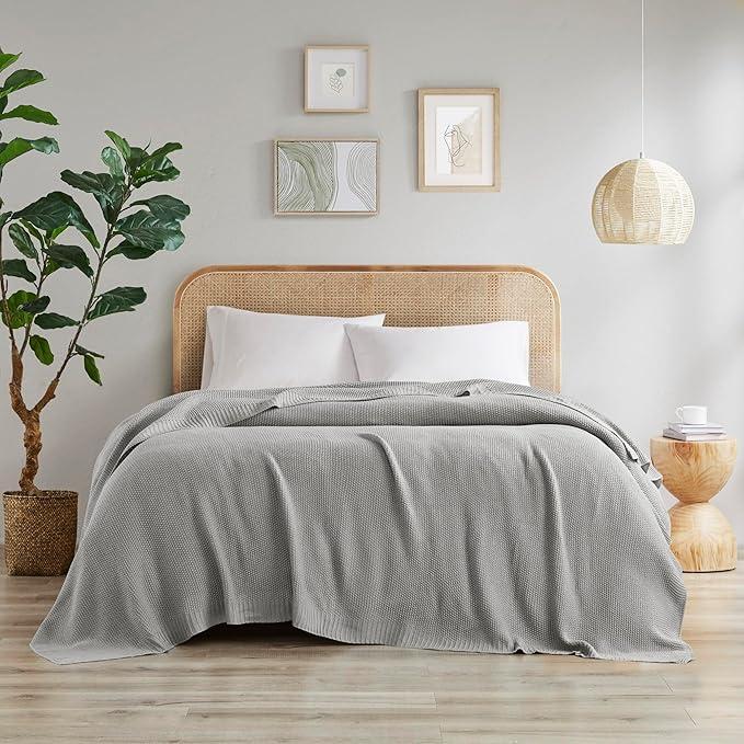 INK+IVY Bree Knit Throw Blanket for Bed, Sofa, and Couch, Lightweight, Breathable, Soft & Cozy Summer Blanket, King (108" x 90"), Grey