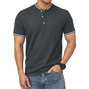 Men's Polo Shirts Casual Short Sleeve Cotton Pique Polo T Shirts Classic Collarless Golf Shirts for Men (X-Large, Dark Grey)