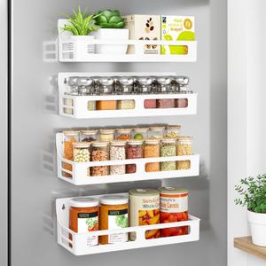 Magnetic Spice Rack for Refrigerator, 4 Pack Premium Plastic Spice Rack Organizer,Magnetic Fridge Shelf Seasoning Rack,Perfect Kitchen Organization and Storage (White)