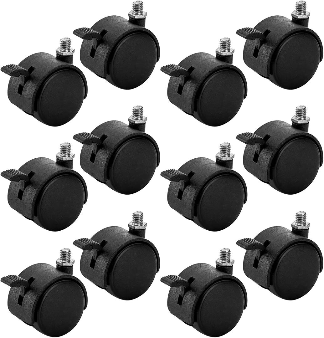 Tosnail 12 Pack Plastic Caster Wheels with Brake, Threaded Mounting Wheels for Plant Caddy Plant Stand - Black