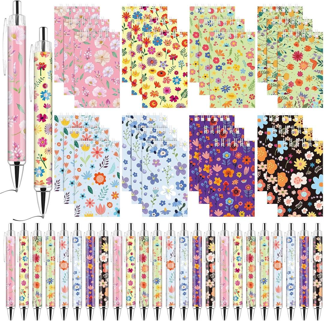 48 PCS Floral Pens Flower Ballpoint Pens Flower Notepads Set Back to School Gift Employee Gifts School Office Supplie, Wedding Favors, Floral Design, Bridal Shower Office Home Party Present Giving