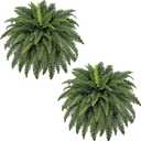 FOREST PRINCE 42" Artificial Boston Ferns, Bush Plants 2 Pack for Outdoors | UV-Resistant Large Fake Ferns, 65 Dense Fronds Each, Zero Maintenance, Washable Silk Leaves, Garden, Porch & Patio Decor