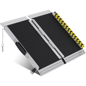 Portable Wheelchair Ramp 2FT, Anti-Slip Aluminum Folding Portable Ramp, Wheelchair Ramps for Home, Weight Capacity Up to 600 LBS, with Transition Plates Above and Below, Loading Dock Plates