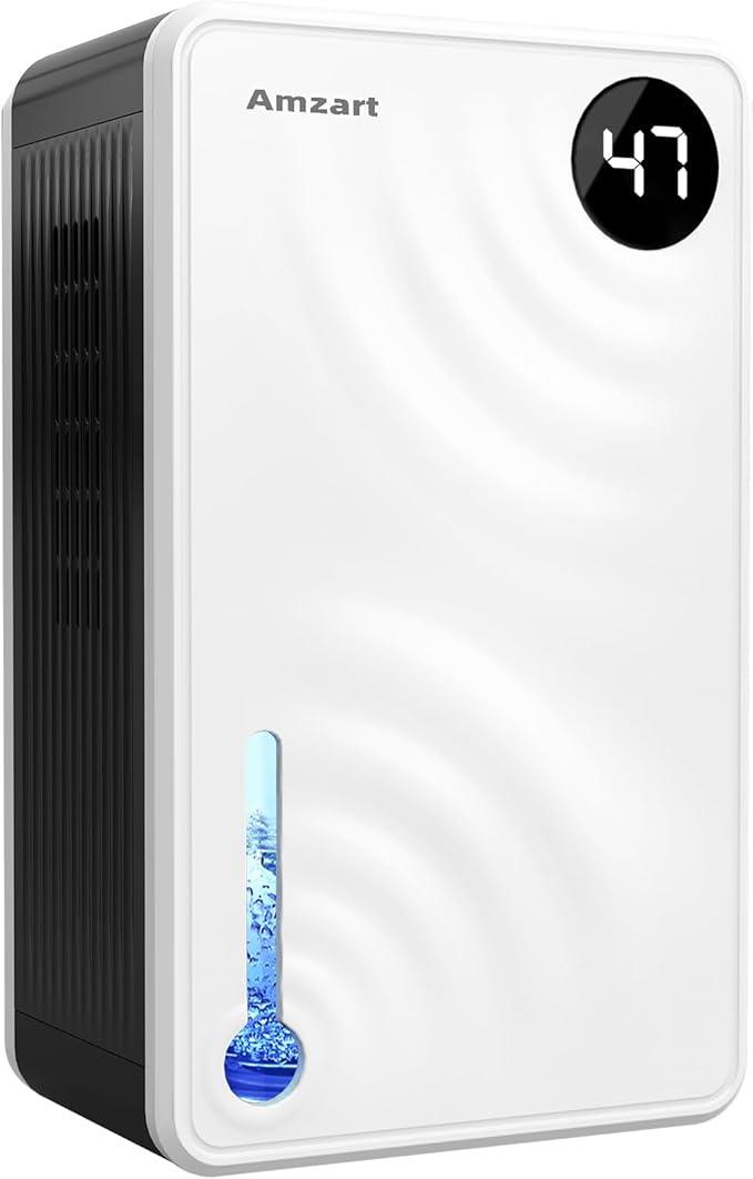 Dehumidifier(1000 sq.ft), 98 OZ Dehumidifiers for Home, Auto Shut Off Dehumidifier for Basement Bathroom Bedroom, Dehumidifiers with Humidity Display, Timer Setting, Drain Hose (White)