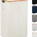 LONBET 26 Gal. Laundry Basket with Lid, Made from Breathable Fabric Aesthetic Clothes Hampers for Laundry with Side Handles & Sturdy Bamboo Frame Laundry Hamper with Lid & Removable Bag, Beige
