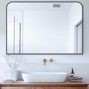 Bathroom Mirror, Wall Mirrors, Black Metal Framed Wall-Mounted Mirrors, Bathroom Vanity Mirror for Over Sink, Living Room, Bedroom, Entryway, 40x30 Inch, Black