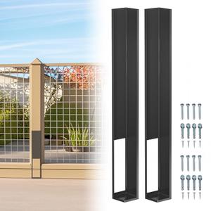 2 PCS Vinyl Fence Concrete, 4x4x36 Inch Wooden Post Mounting Towers, Fully Welded Fence Post Inserts (Black) for use on Both Sides of roadways, Fences, Gardens and More.