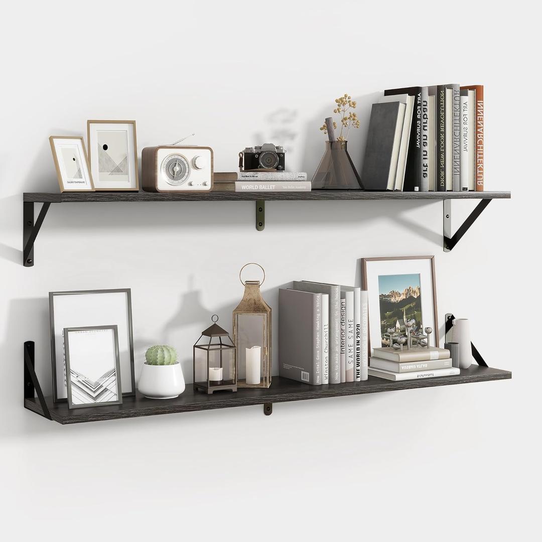 Axeman Black Floating Shelves for Wall 40 Inch | 39.4W x 8D Rustic Wood Floating Shelves Set of 2 | 8" Deep Long Wall Shelves for Bathroom Kitchen Living Room | Bookshelf Display Shelves - Black (39.4 Inch)