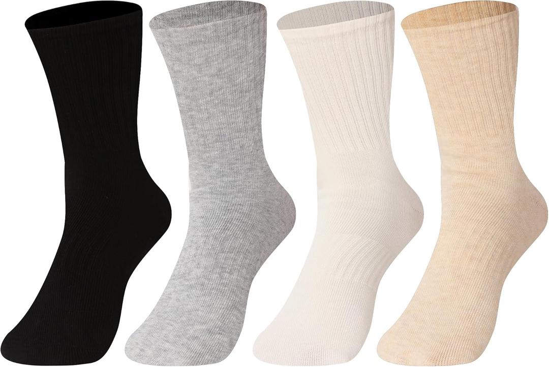 Women's Socks, Cotton Crew Socks with Seamless Toe, Womens Socks for Running, Casual, Office& School, 4 Pairs, Size 6-9 (Khaki)
