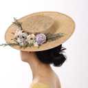 COSDREAMER Victorian Hat Womens Girls Tea Party Hats Vintage Flowers Flat (Beige)