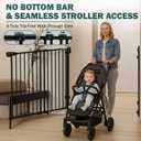 Mumeasy 29.5-43.3" Baby Gate for Stairs, No Bottom Bar Dog Gate with Removable Door & Slide-Adjust Drill Mount, Extra Wide Stairway & Hallway Walk Thru Pet Safety Gate for Doorways, Kitchen (Black)