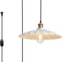 Hanging Lamp Plug in White 15.7 Inch Metal Lampshade Pendant Light Adjustable 14Ft Cord Pendant Light Plug in Living Room Bedroom Farmhouse Industrial Hanging Lights