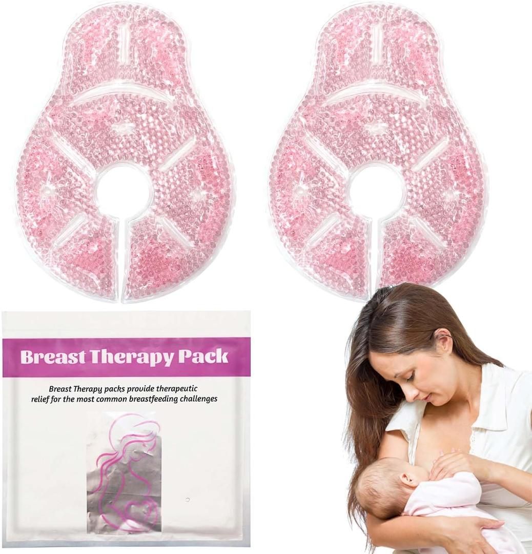 2 x Breast Therapy Ice Packs, Hot and Cold Breast Pads, Breastfeeding Essentials Large Gel Bead Packs for Moms, 2 Pack (Pink, L)