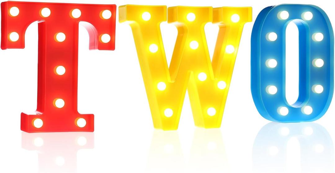 Cartoon Two Letter LED Lights, Toy Inspire 8.9 Inch Battery Powered LED Marquee Letters Lights Sign for Two Year Old 2nd Birthday Party Supplies Table Centerpieces Backdrop Photo Prop Decor (Rainbow)